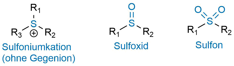 Summenformel eines Sulfoniumions, 
      Sulfoxids und Sulfons 